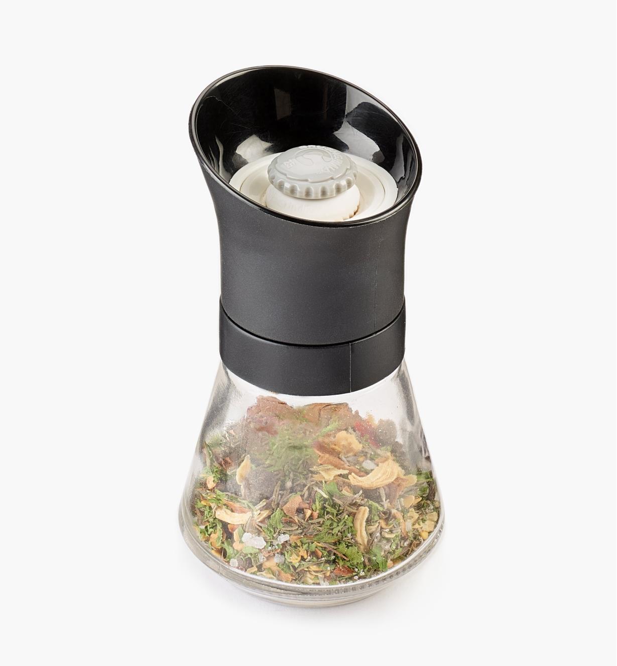 CrushGrind mill filled with a herb and spice blend