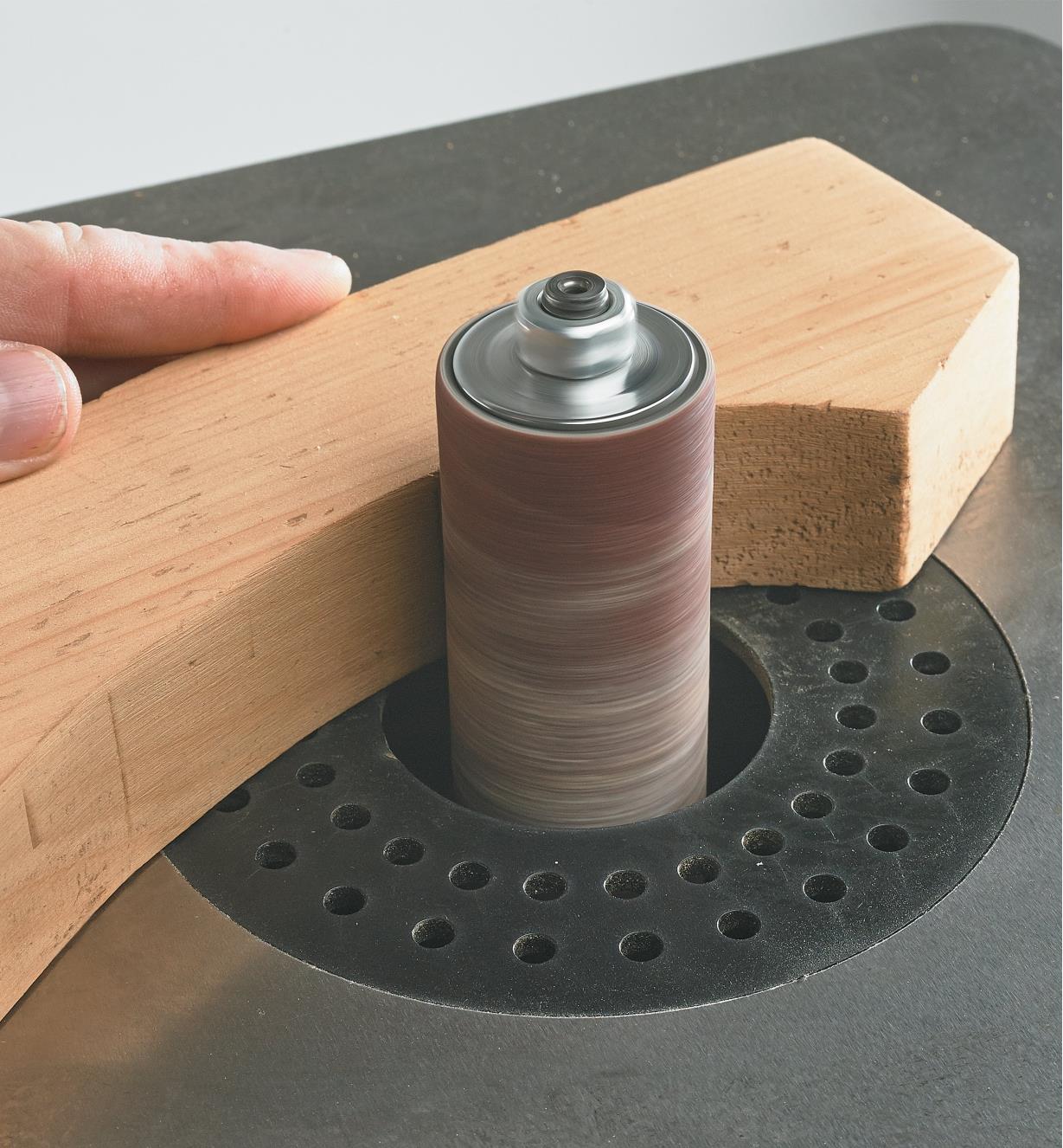 Close-up of perforated insert on sander table