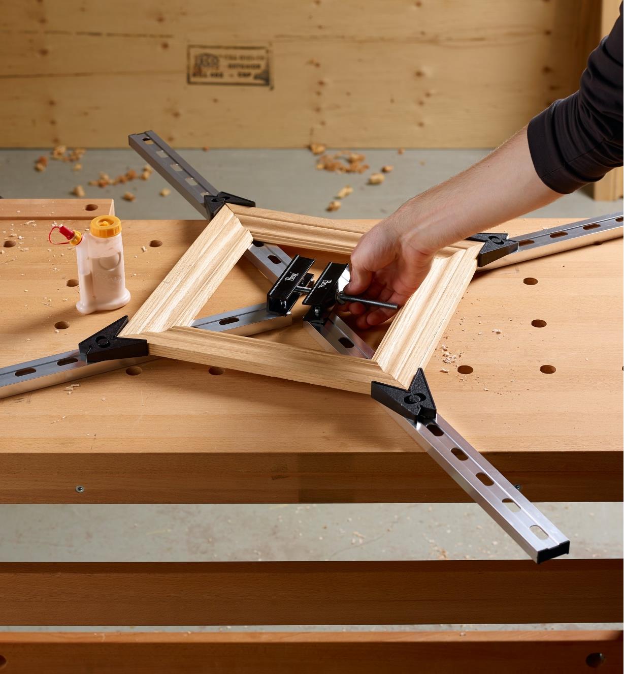 Using the frame clamp to glue a picture frame