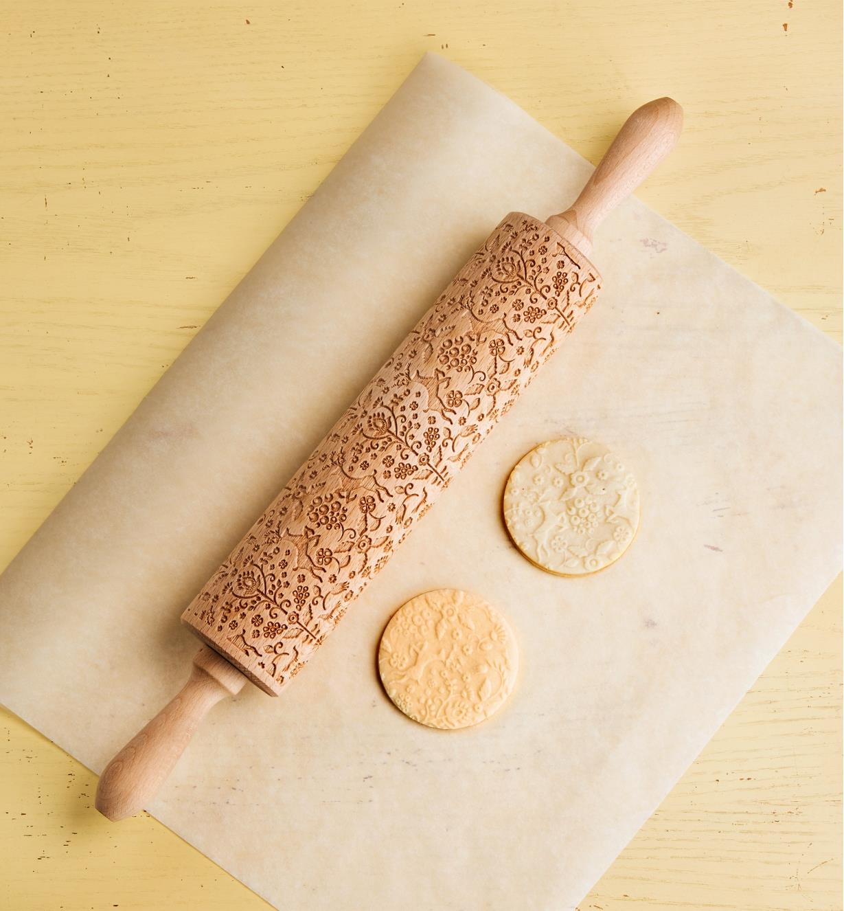 Cookies imprinted by the folklore embossing rolling pin