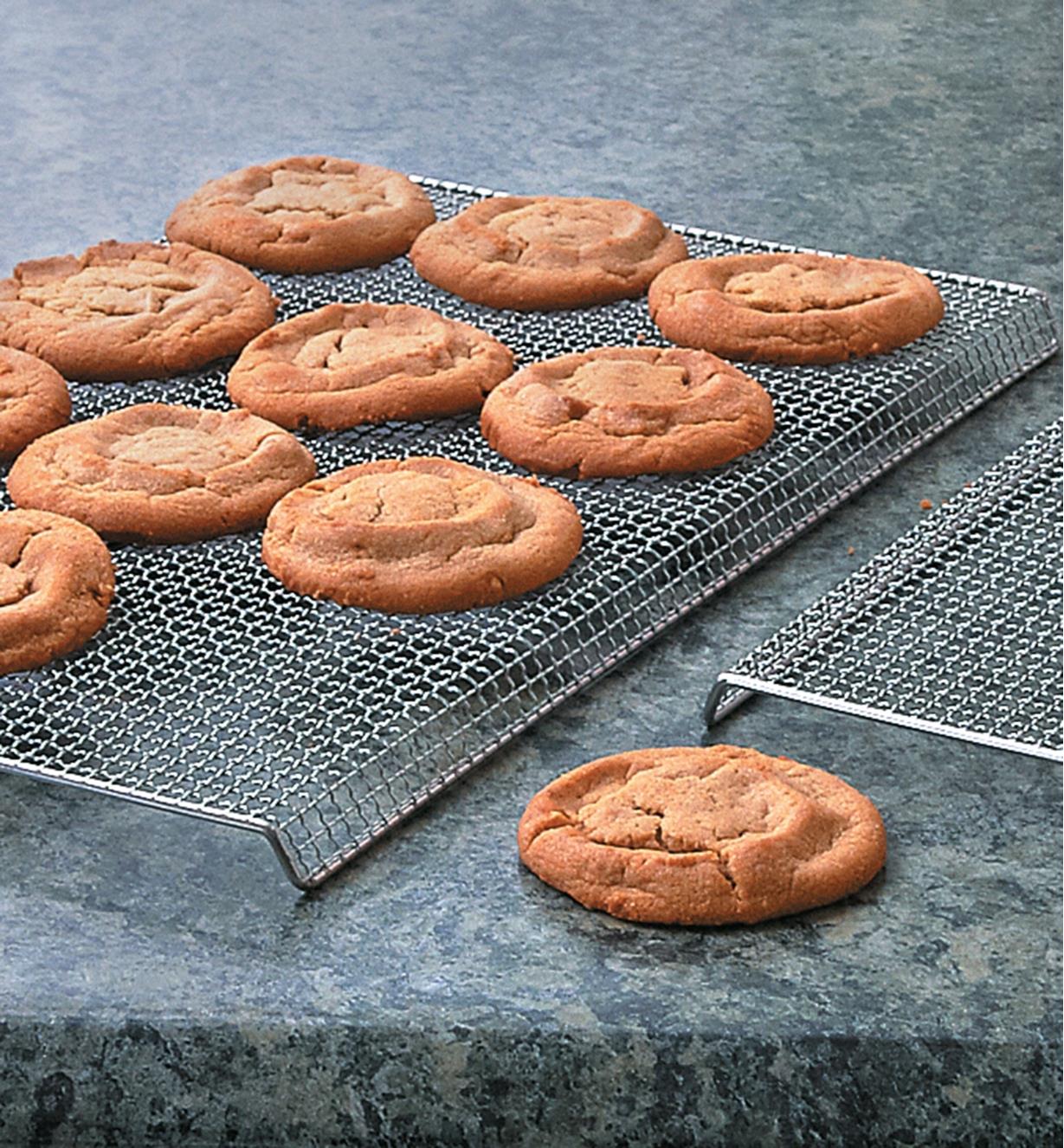 Cookies cooling on cookie/bacon racks