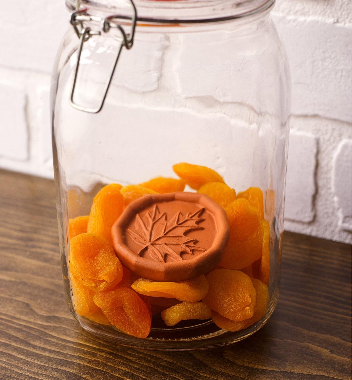 The brown sugar saver with dried fruit in a sealed jar