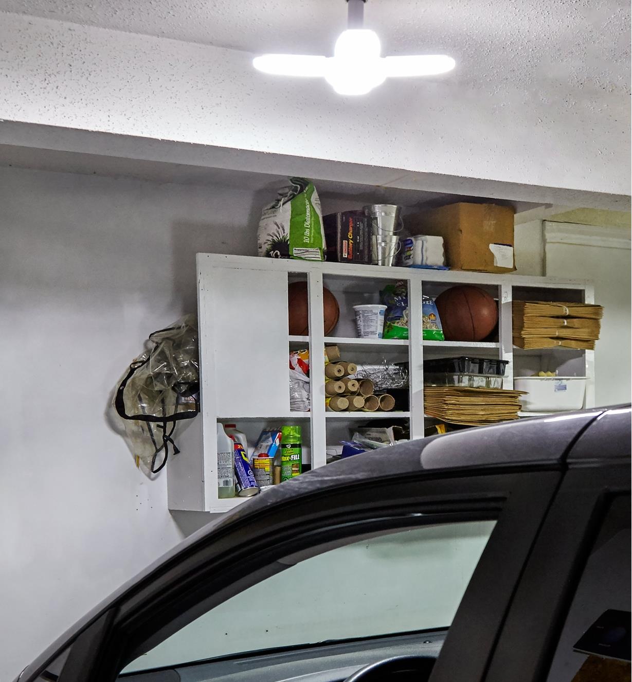 A directional LED ceiling light used to illuminate a garage