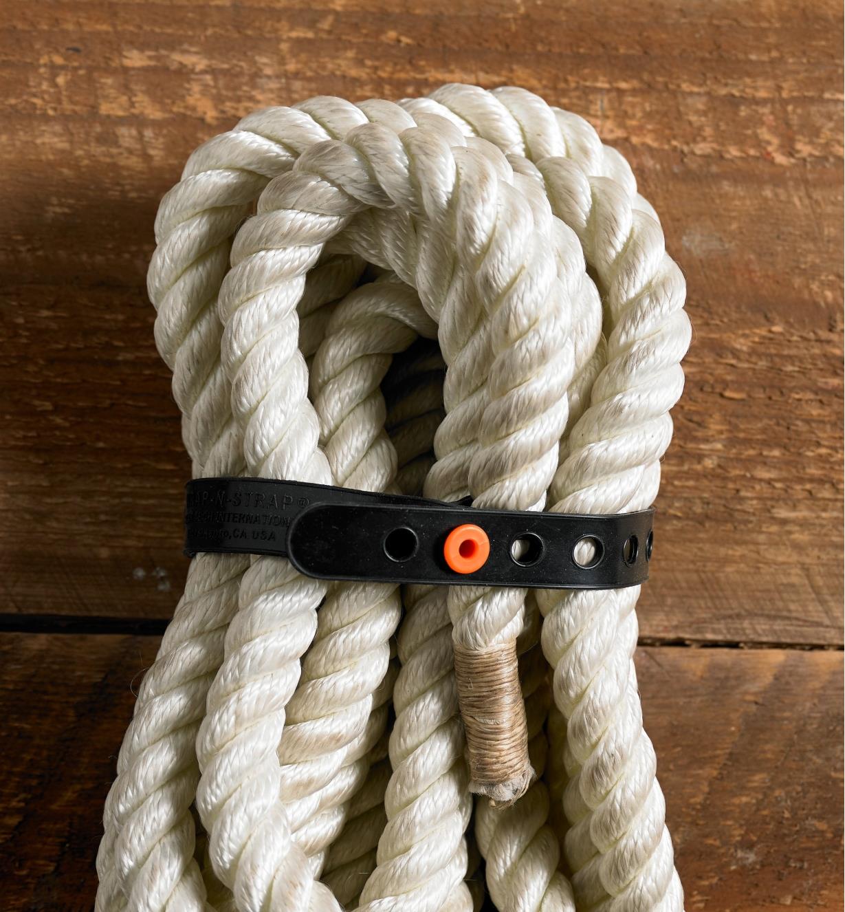 A hank of rope secured with a Wrap-N-Strap