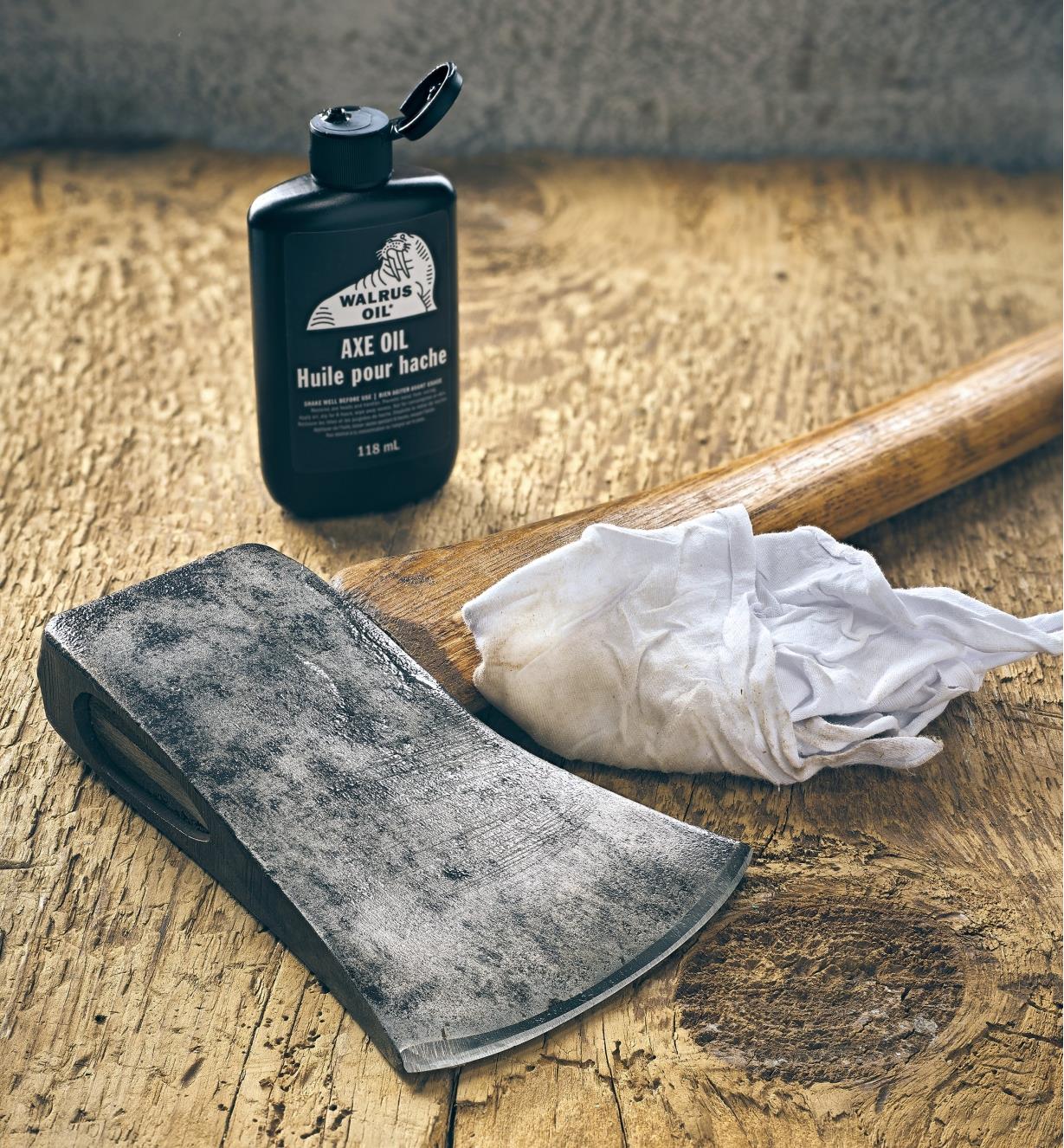 An axe treated with Walrus Oil axe oil
