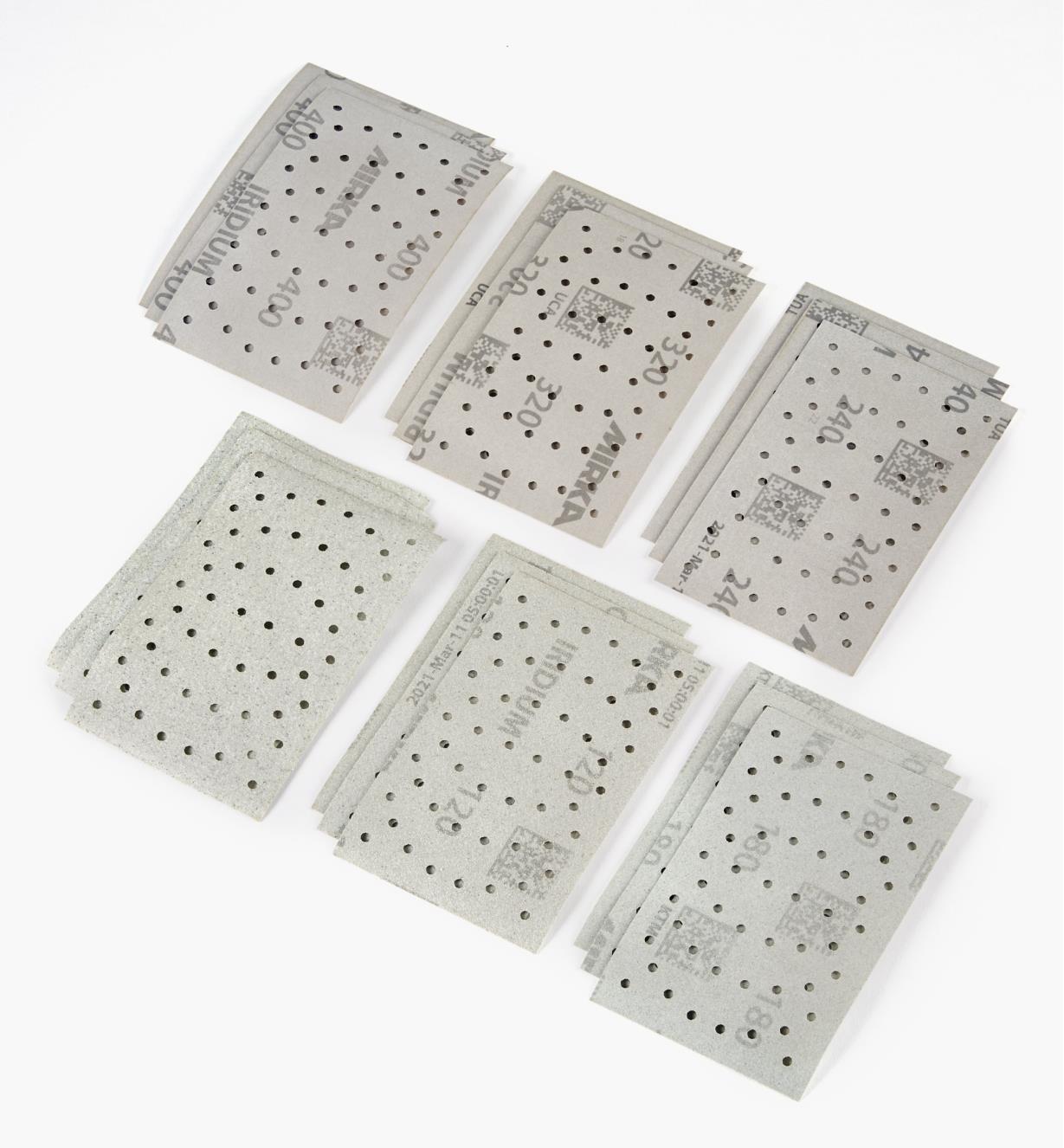08K3510 - 18-Pc. Sample Pack of Mirka Iridium 3" × 5" 54-Hole Grip Sheets