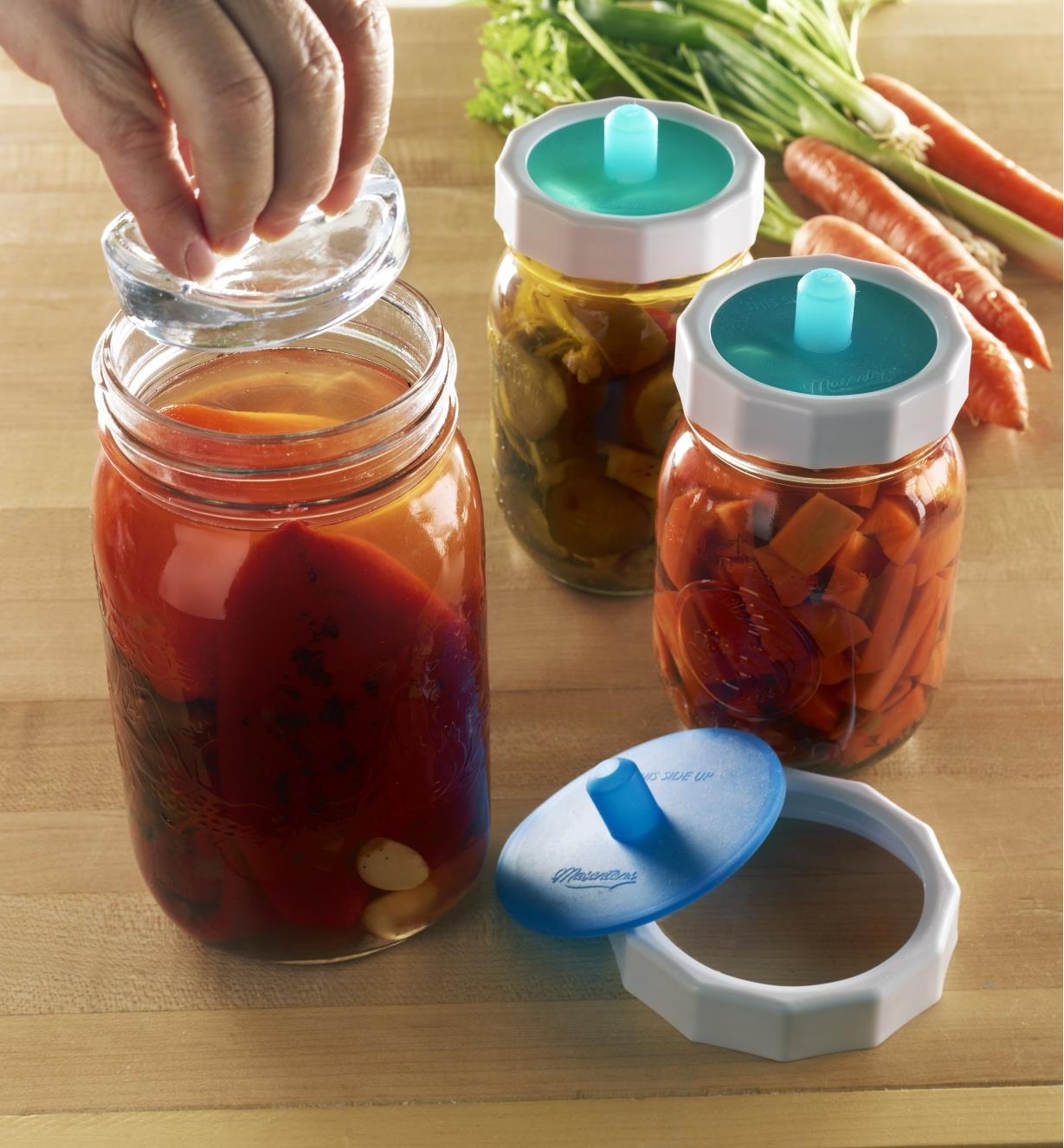 Tough bands on jars used with fermentation sets to ferment foods