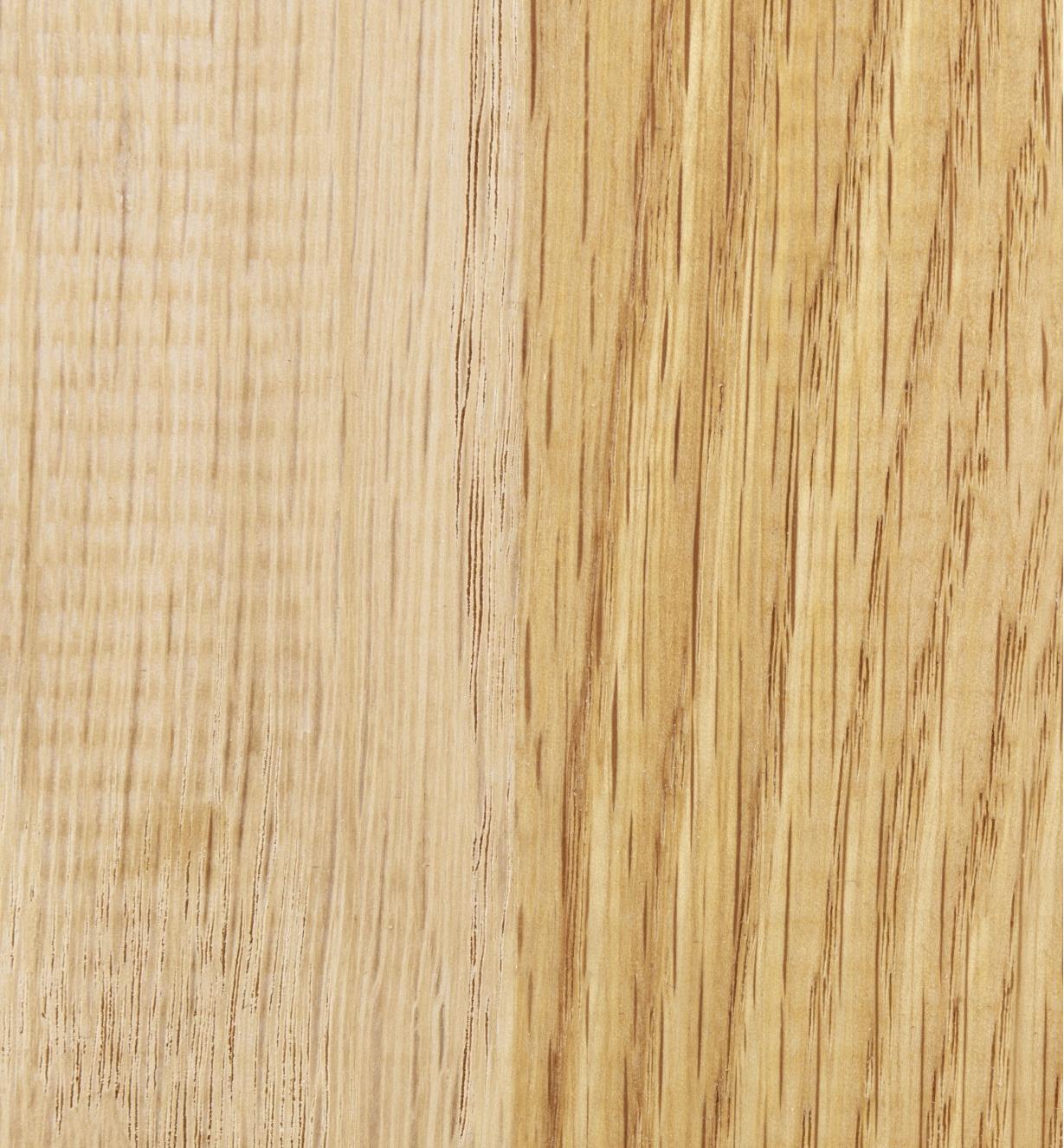 On the left is untreated wood, and on the right is wood treated with Odie’s Wax