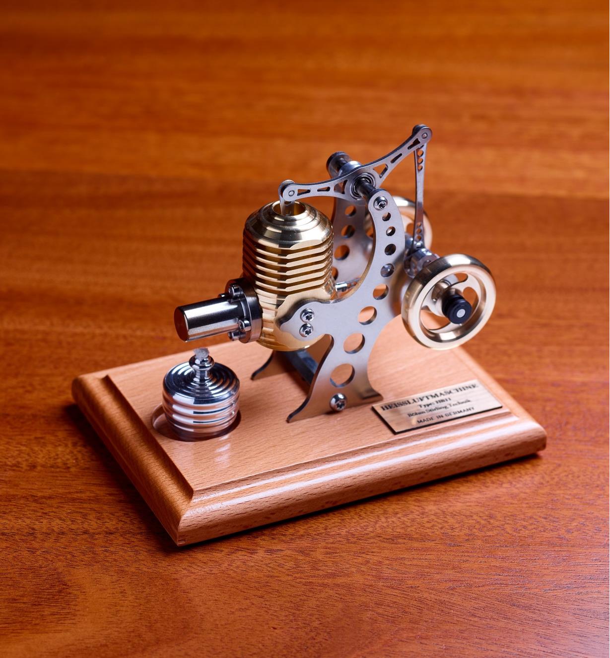 Assembled Bohm Stirling Engine on a table