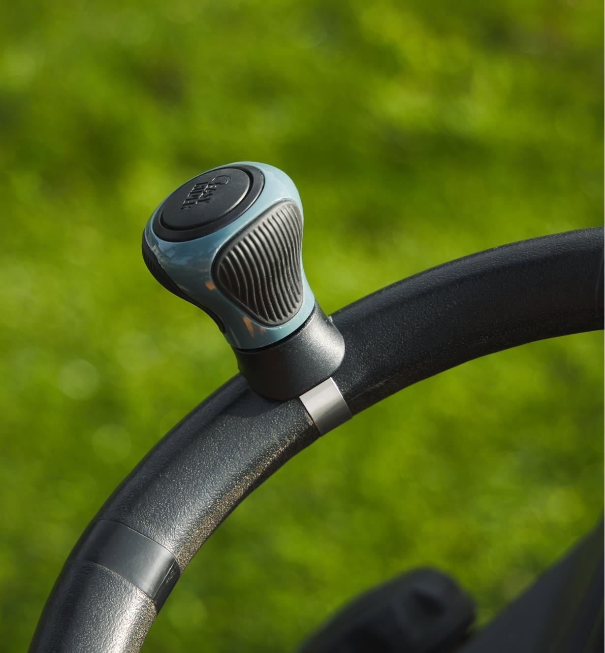 A steering knob attached to a steering wheel