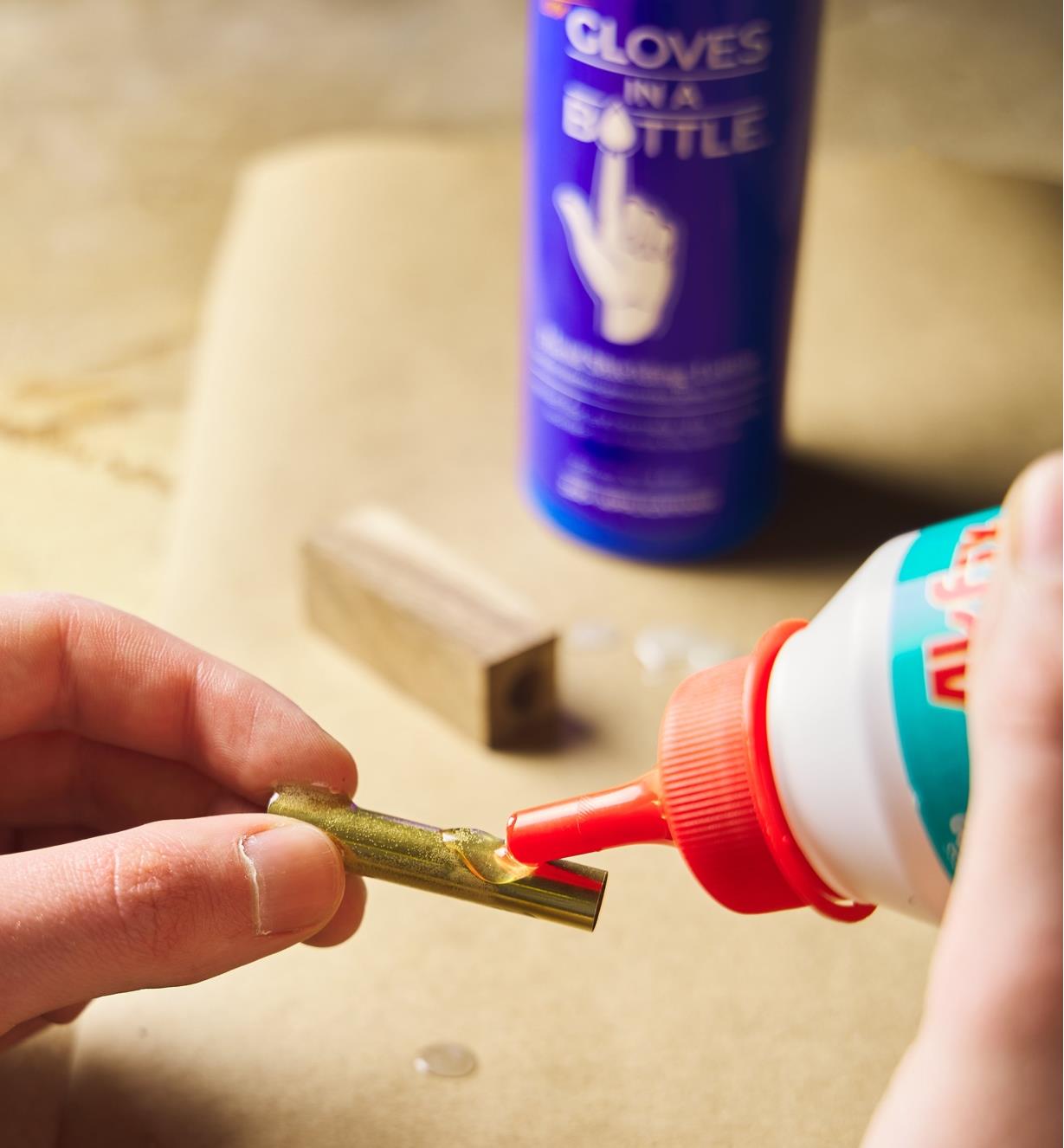Applying glue to a dowel