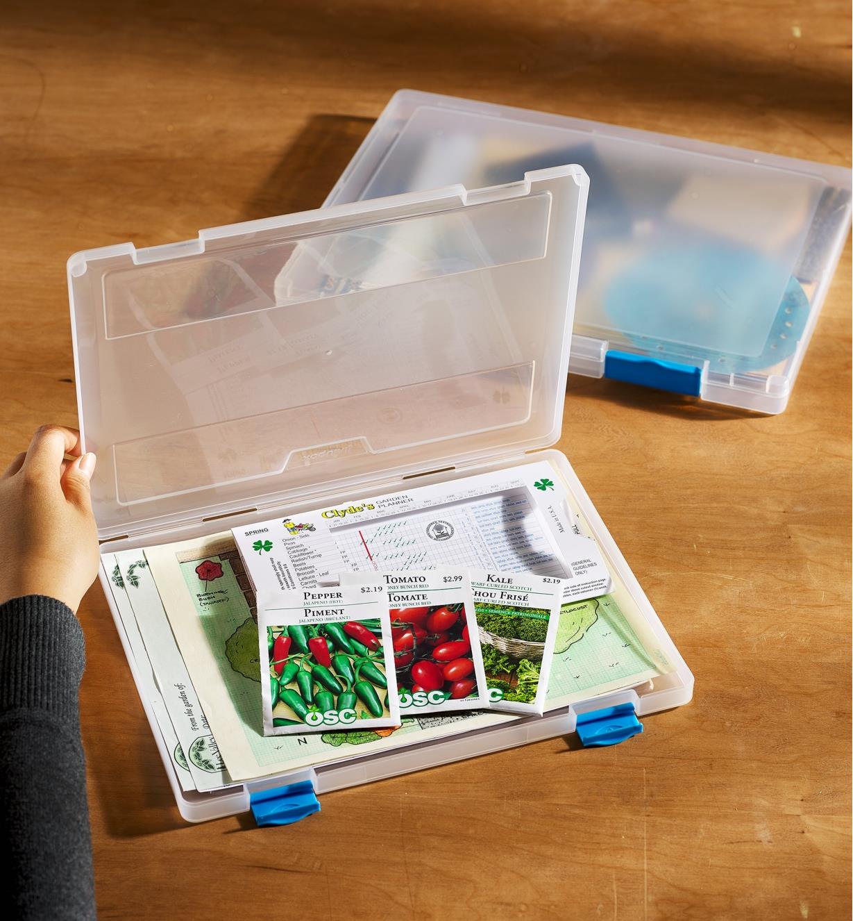 Storage/file case filled with seed packets
