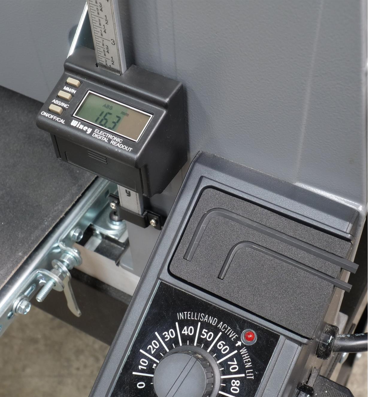 The digital depth gauge and control panel on the 16-32 drum sander