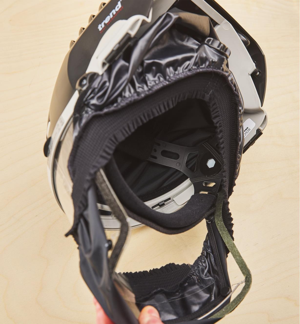 The inside of the helmet and face shield