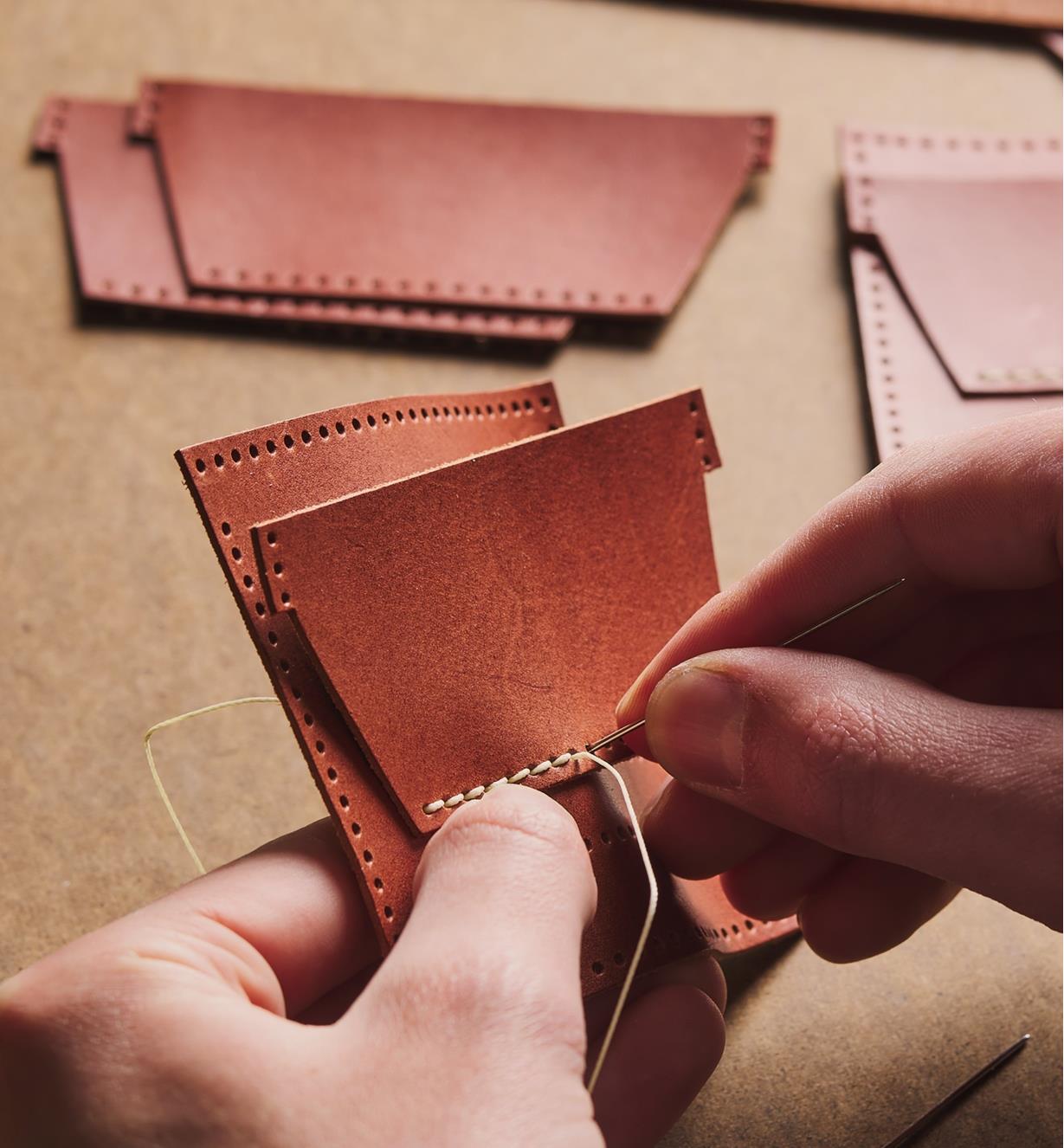 Sewing two pieces of leather together