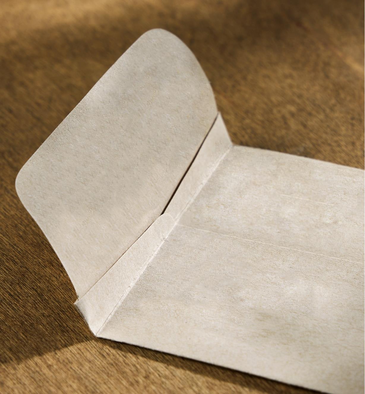 A close-up view of a seed keeper envelope’s self-adhesive closure