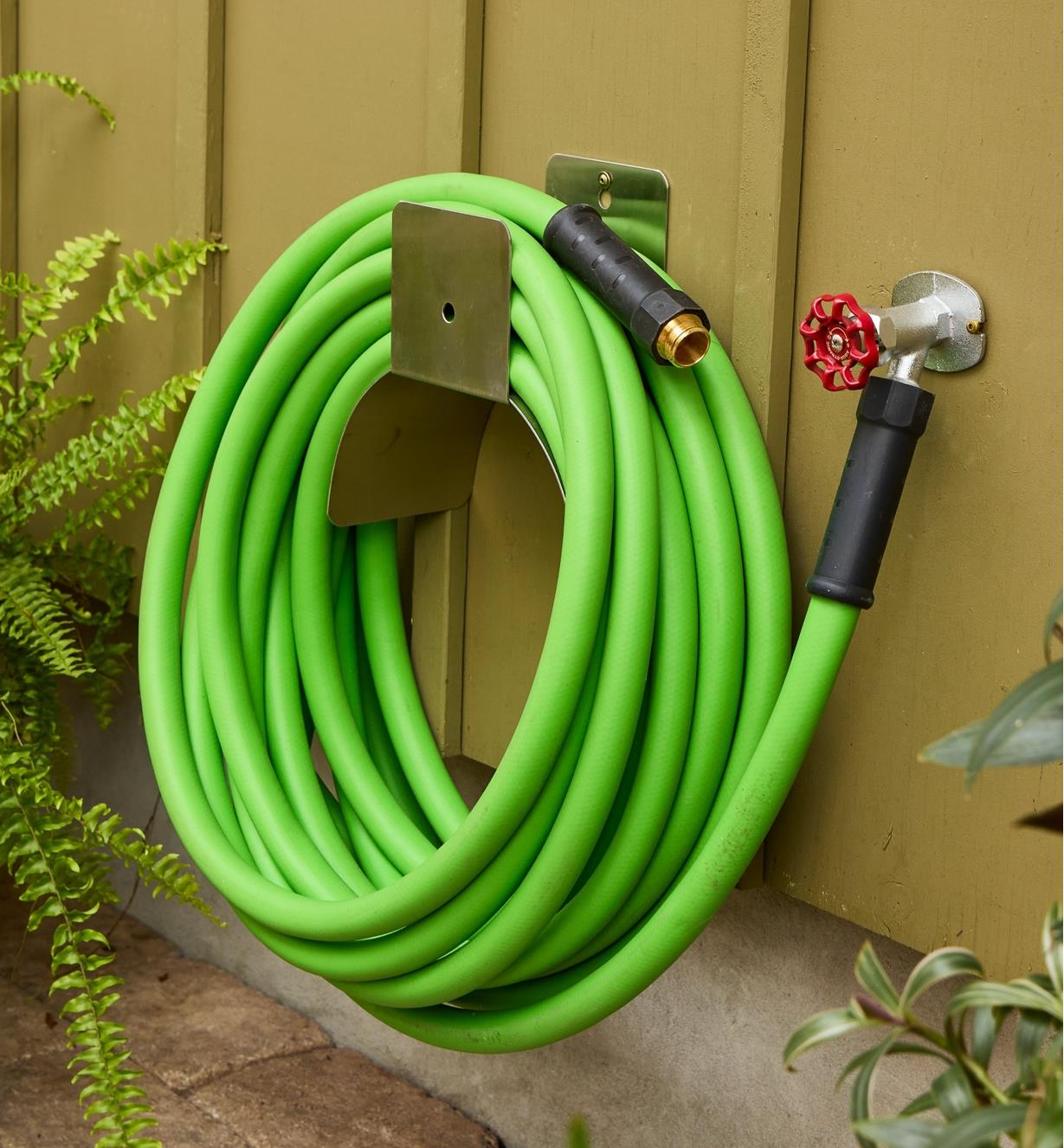 3/4" garden hose connected to an outdoor tap