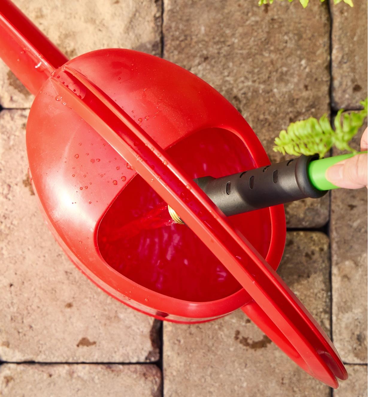 Filling a 5 litre watering can using a hose
