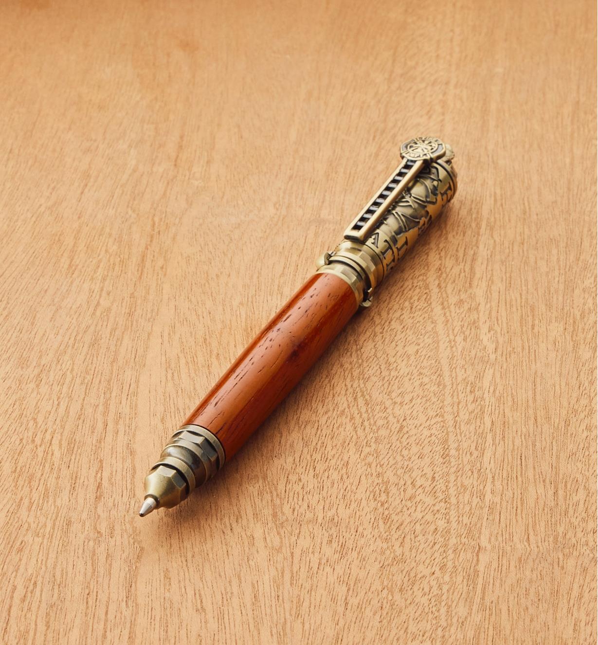 88K8885 - Firefighter Ballpoint Push & Lock Pen, Antique Brass