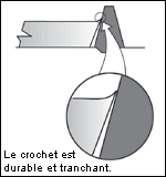 Illustration montrant la formation d'un crochet sur un racloir à l'aide d'un affiloir pour racloir de tournage